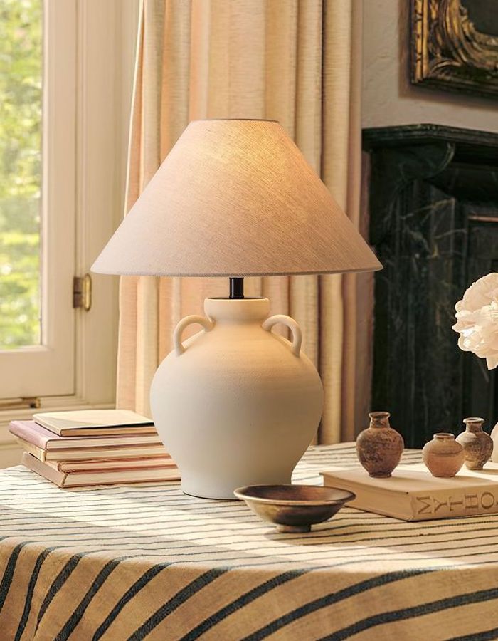 A table lamp sitting on top of a table.