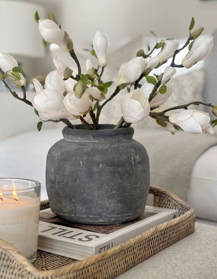 Cut flowers in a vase.
