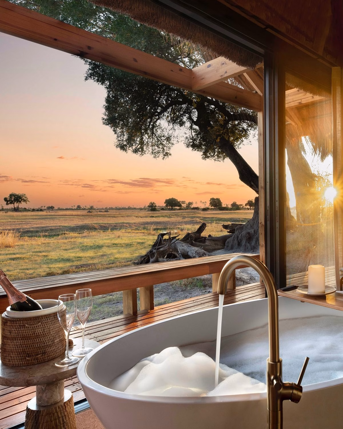 A safari lodge bathroom with serene views.